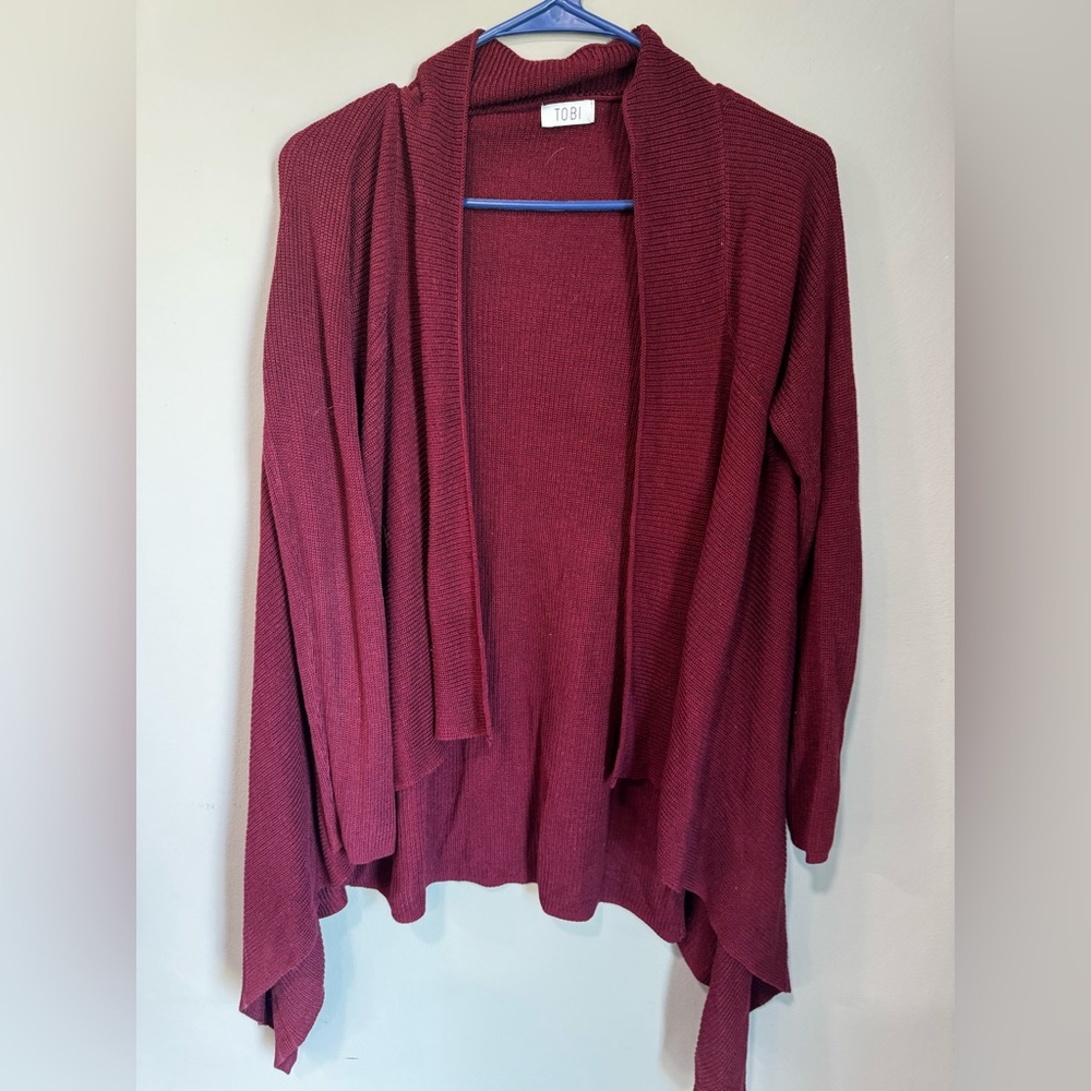 Tobi Red Cardigan Sweater with Waterfall Front